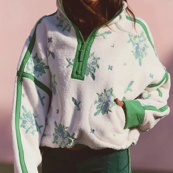 Free People Movement Tops - NWOT Free People Movement Mountain High Fleece in Embroidered Green MSRP$198